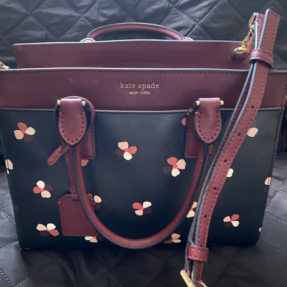 Kate Spade Black and Burgundy Floral Satchel